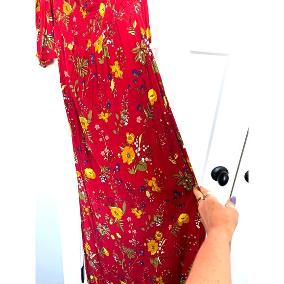 EXPRESS Floral Off The Shoulder Smocked Side Slit Bohemian Maxi Dress Size S - Picture 8 of 13